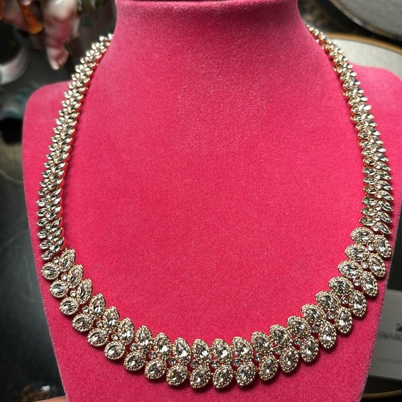 Swarovski Statement Necklace Diamonds with Gold Chain and Matching Earrings Set - Picture 8 of 16